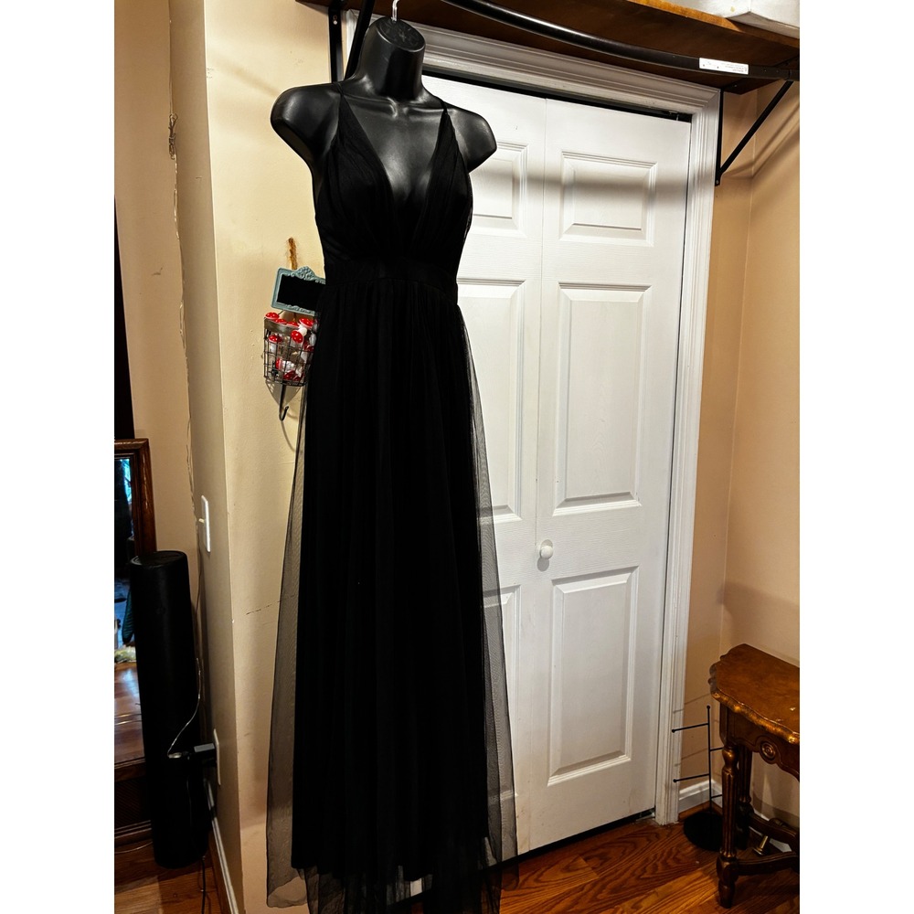 Ever After Formal Homecoming Gown Whimsigoth  Plunging V-Neck Maxi Small Black